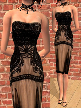 одежда -  The Sims 2. Женская одежда: выходной костюм - Страница 8 3412_black_tan_lacedress